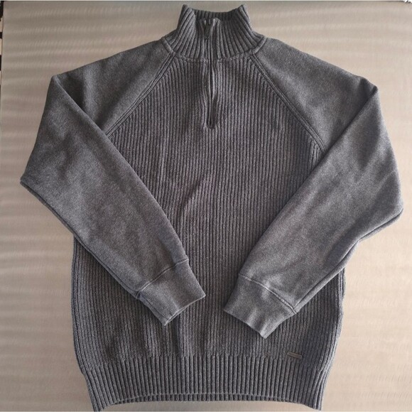 Rodd & Gunn Gray Quarter Zip Long Sleeve Ribbed Knit Raglan Sweater Pullover Med - Picture 1 of 12